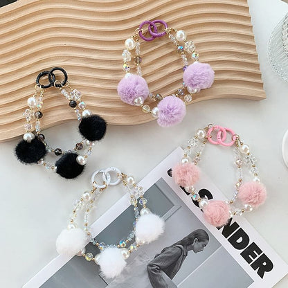 Pom Pom Faux Pearl Layered Phone Strap