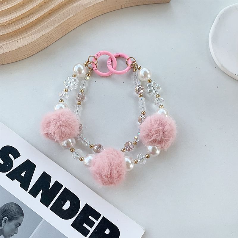 Pom Pom Faux Pearl Layered Phone Strap