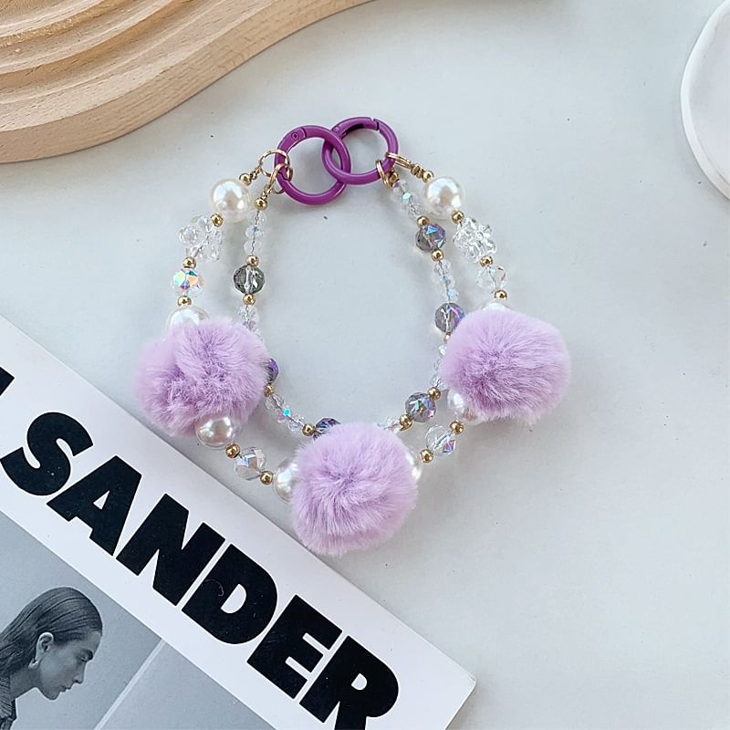 Pom Pom Faux Pearl Layered Phone Strap