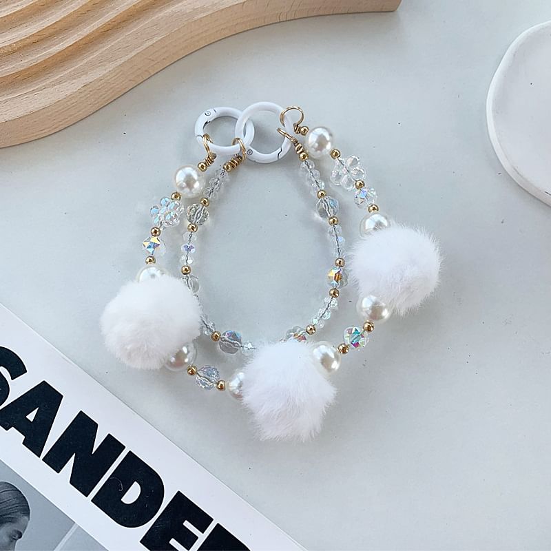 Pom Pom Faux Pearl Layered Phone Strap