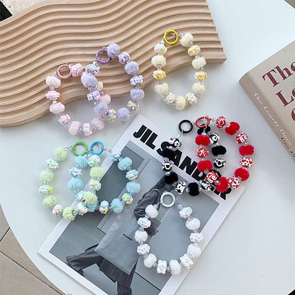 Heart Bead Pom Pom Phone Strap