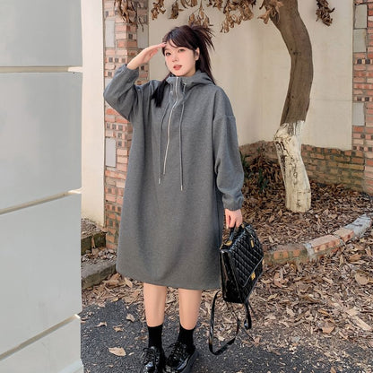 Plus Size Long-Sleeve Half-Zip Hoodie Dress