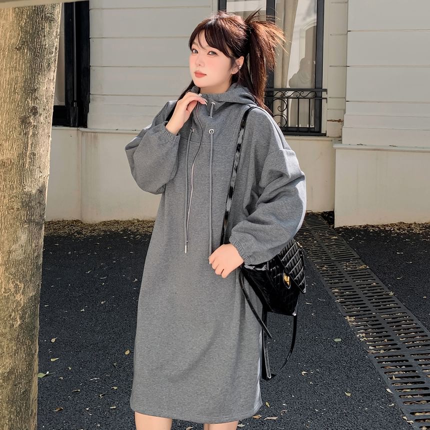 Plus Size Long-Sleeve Half-Zip Hoodie Dress