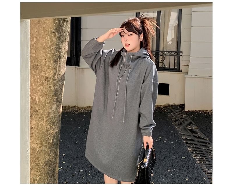 Plus Size Long-Sleeve Half-Zip Hoodie Dress