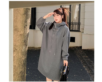 Plus Size Long-Sleeve Half-Zip Hoodie Dress