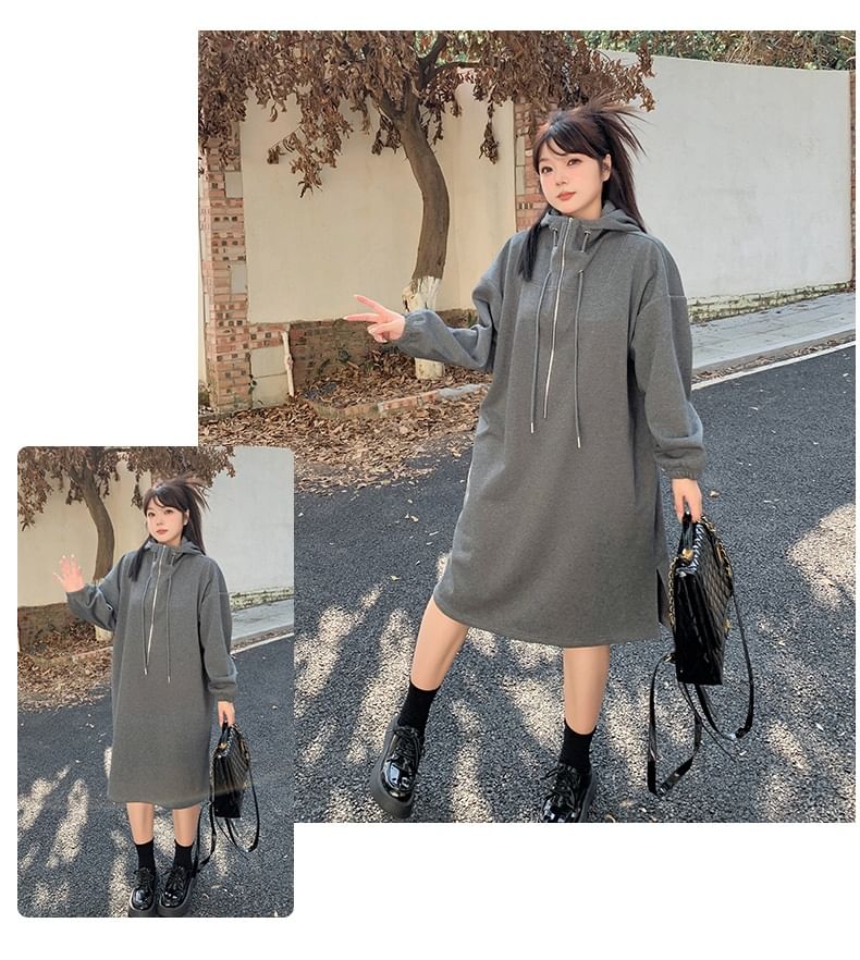 Plus Size Long-Sleeve Half-Zip Hoodie Dress