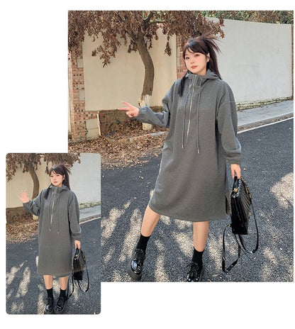 Plus Size Long-Sleeve Half-Zip Hoodie Dress