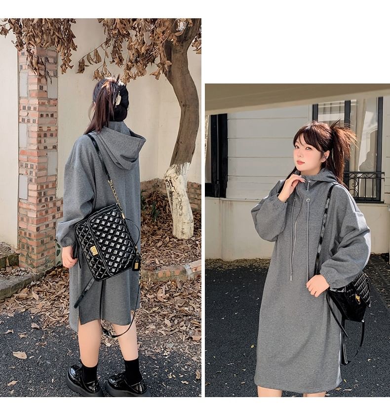Plus Size Long-Sleeve Half-Zip Hoodie Dress