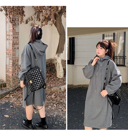 Plus Size Long-Sleeve Half-Zip Hoodie Dress