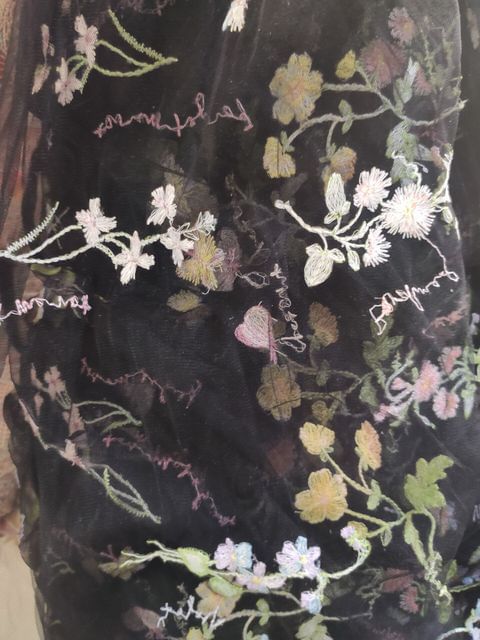 Long-Sleeve Floral Embroidered Open Back A-Line Evening Dress