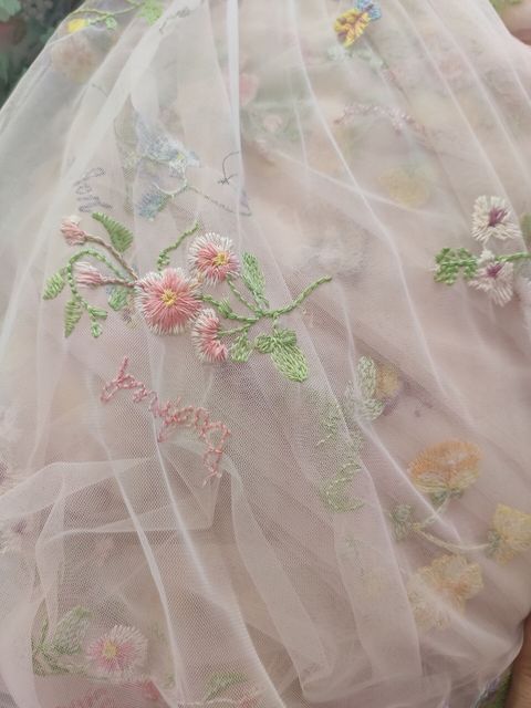Long-Sleeve Floral Embroidered Open Back A-Line Evening Dress