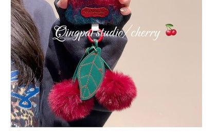 Heart Cherry Embroidered Chenille Phone Case / Charm / Set - iPhone 16 Pro Max / 16 Pro / 16 Plus / 16 / 15 Pro Max / 15 Pro / 15 Plus / 15 / 14 Pro Max / 14 Pro / 14 Plus / 14 / 13 Pro Max / 13 Pro / 13 / 13 Mini