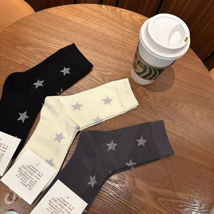 Star Embroidered Crew Socks