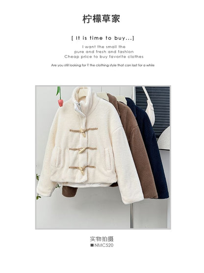 Toggle Stand-Collar Teddy Jacket