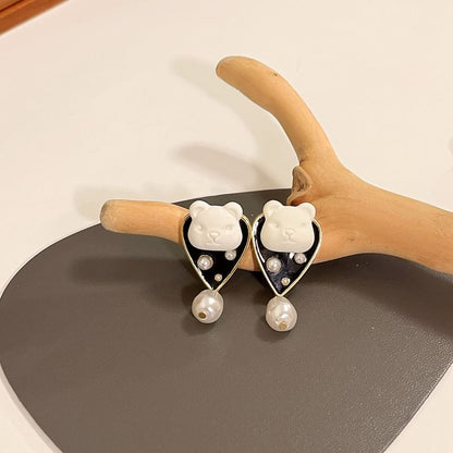 Bear Faux Pearl Alloy Drop Earring