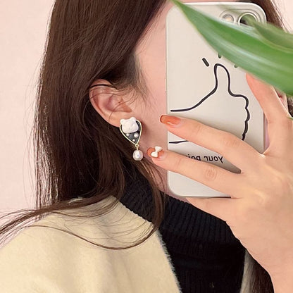 Bear Faux Pearl Alloy Drop Earring