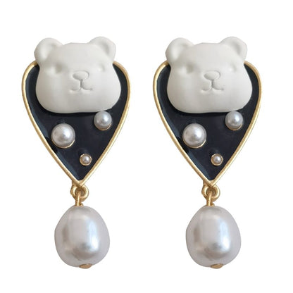 Bear Faux Pearl Alloy Drop Earring