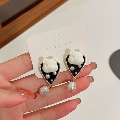 Bear Faux Pearl Alloy Drop Earring