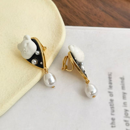 Bear Faux Pearl Alloy Drop Earring