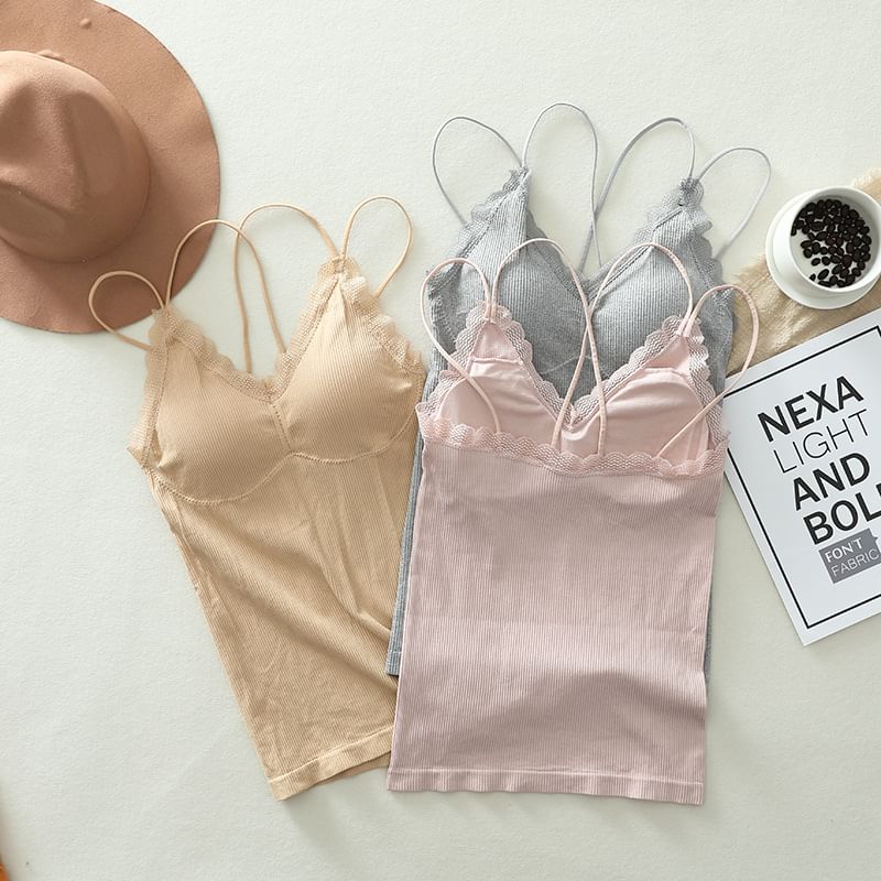 Padded Lace Camisole with V-Neckline