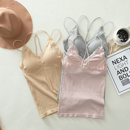 Padded Lace Camisole with V-Neckline