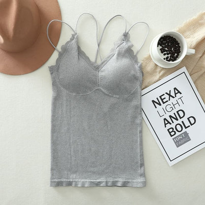 Padded Lace Camisole with V-Neckline