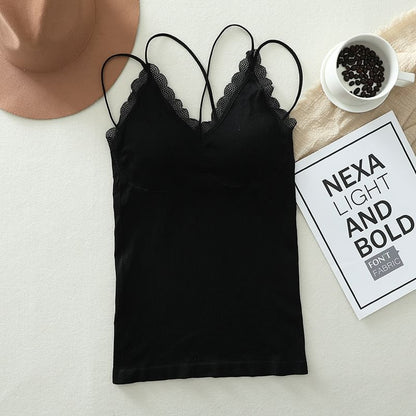 Padded Lace Camisole with V-Neckline