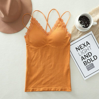 Padded Lace Camisole with V-Neckline
