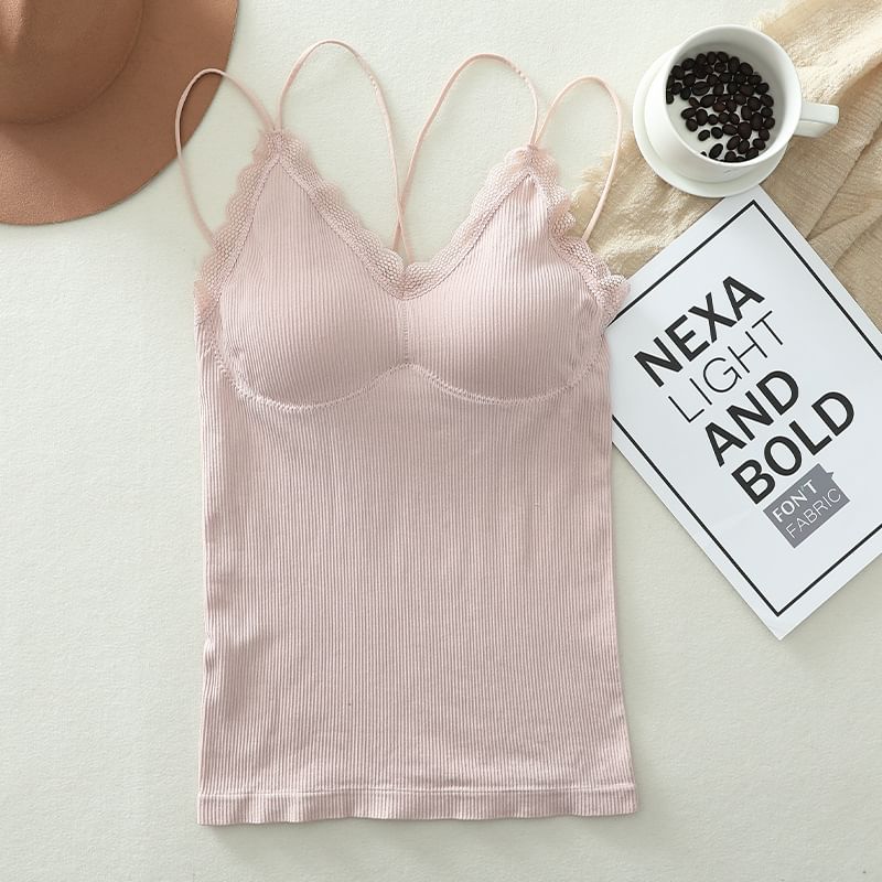 Padded Lace Camisole with V-Neckline