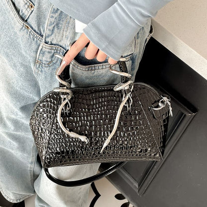 Crocodile Grain Top Handle Crossbody Bag