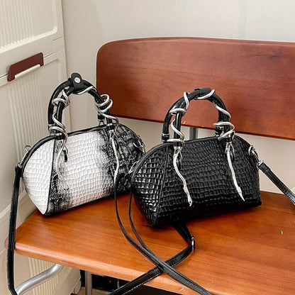 Crocodile Grain Top Handle Crossbody Bag