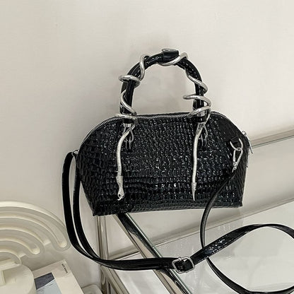 Crocodile Grain Top Handle Crossbody Bag
