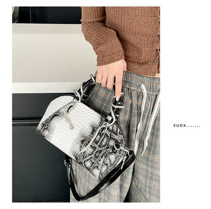 Crocodile Grain Top Handle Crossbody Bag