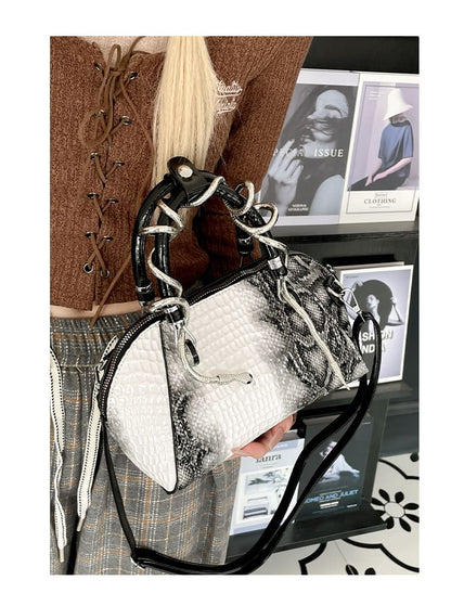 Crocodile Grain Top Handle Crossbody Bag