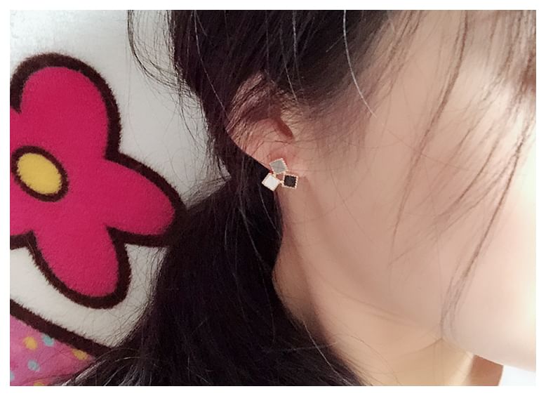 Square Faux Leather Alloy Stud Earring