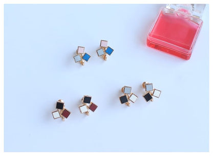 Square Faux Leather Alloy Stud Earring