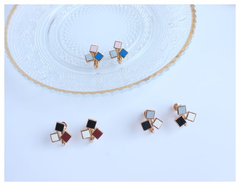 Square Faux Leather Alloy Stud Earring