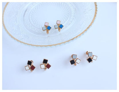 Square Faux Leather Alloy Stud Earring