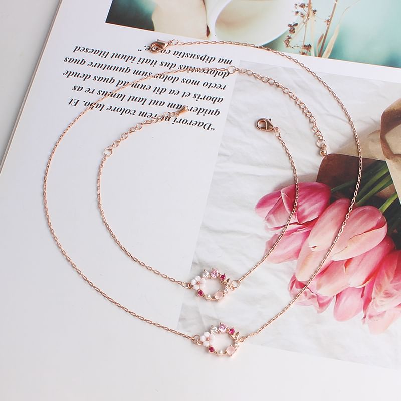 Floral Rhinestone Alloy Bracelet / Necklace (Various Designs)