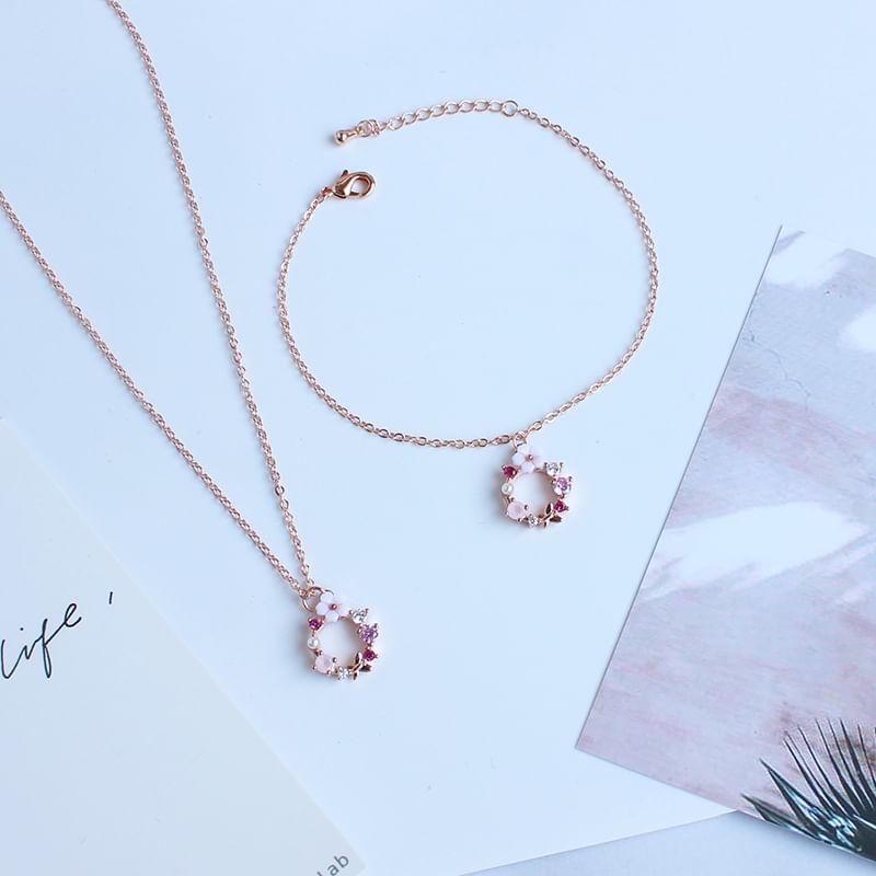 Floral Rhinestone Alloy Bracelet / Necklace (Various Designs)