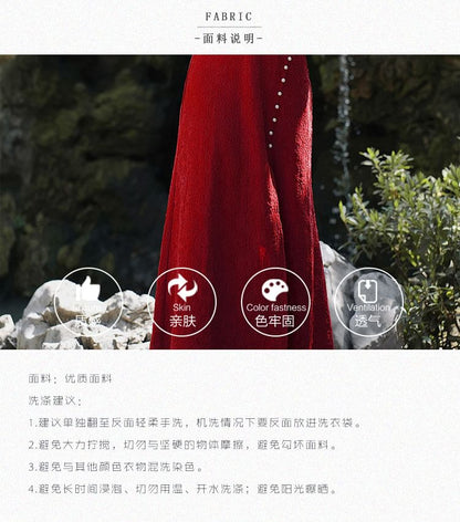 Long-Sleeve Jacquard Slit Midi Qipao