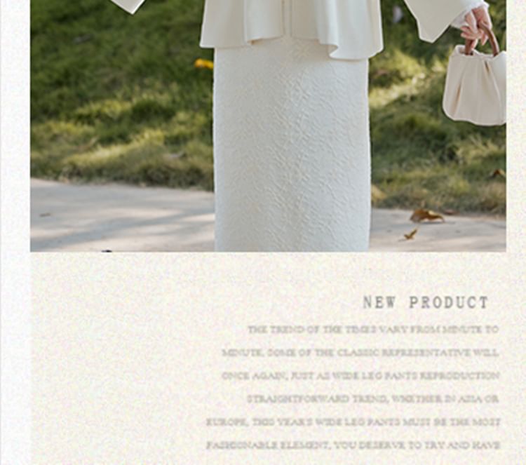 Long-Sleeve Fluffy Trim Midi Qipao / Tie Front Jacket