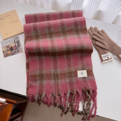 Plaid Fringed Trim Scarf