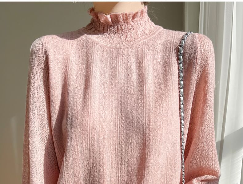 Stand Collar Frill Lace Top with Long Sleeves