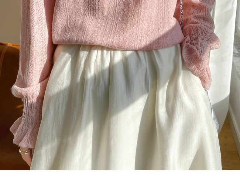 Stand Collar Frill Lace Top with Long Sleeves