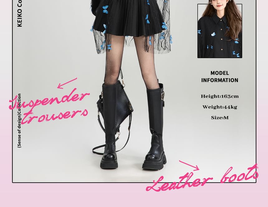 Oversized Collared Shirt with Butterfly Applique and Lace