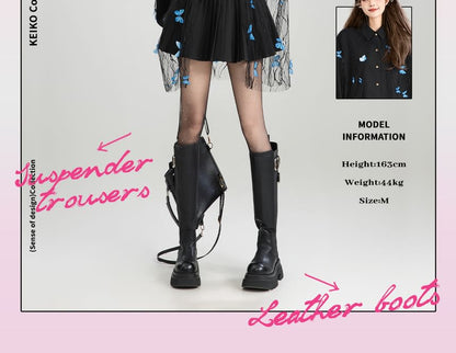Oversized Collared Shirt with Butterfly Applique and Lace