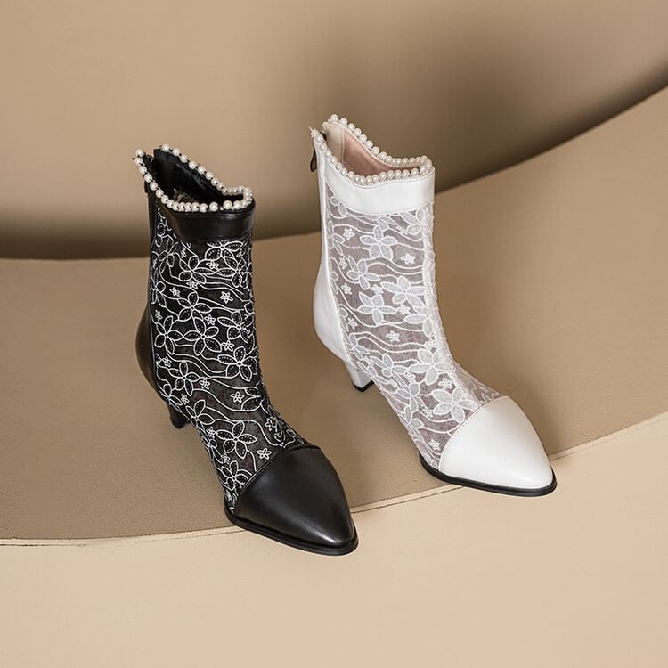 Block Heel Lace Short Boots