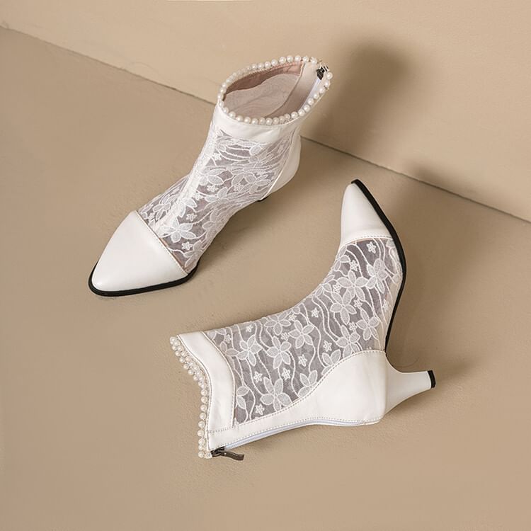 Block Heel Lace Short Boots