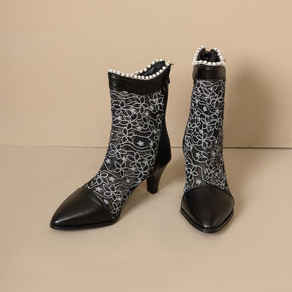 Block Heel Lace Short Boots